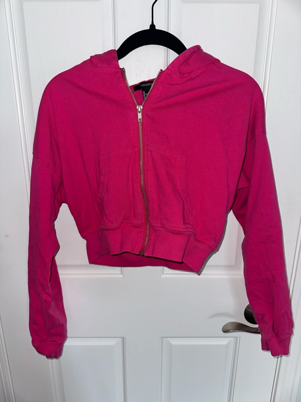Forever 21 Hot Pink Cropped Zip-Up Hoodie
